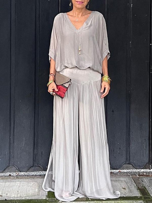 ESMERALDA – SET DIN DOUĂ PIESE CU PANTALONI LARGI DIN CHIFFON ELEGANT
