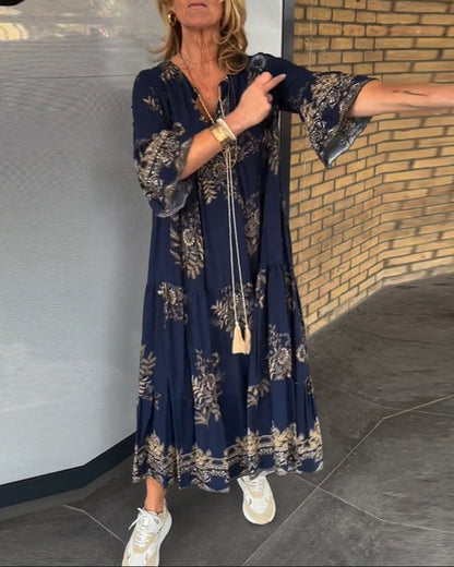 Nora – Rochie Midi Vintage Cu Decolteu În V