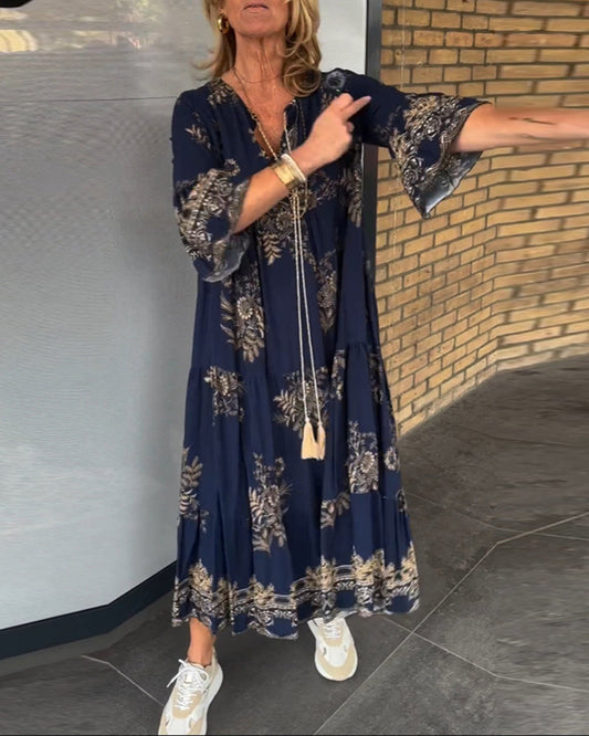 Nora – Rochie Midi Vintage Cu Decolteu În V