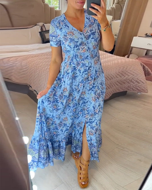 Ophelia | Rochie cu imprimeu floral și decolteu în V