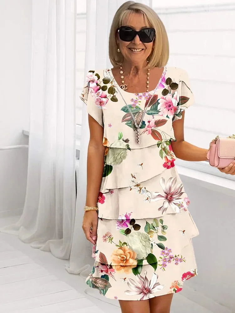 Maureen | Rochie Florală Cascadantă cu Plante Multiple