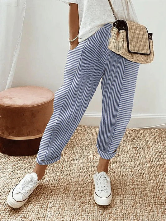 Celia | Pantaloni din Bumbac Rayat Clasic
