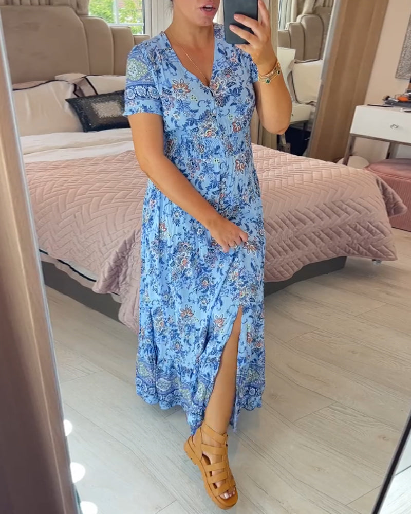 Ophelia | Rochie cu imprimeu floral și decolteu în V