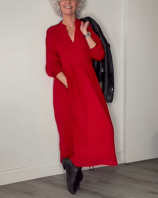 AMANDA – ROCHIE MAXI ELEGANTĂ CU MÂNECI LUNGI ȘI DECOLTEU ÎN V