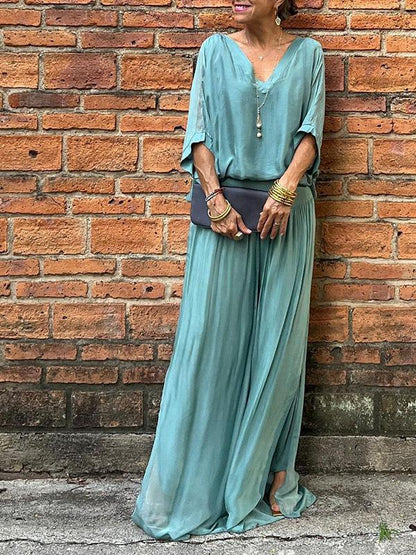ESMERALDA – SET DIN DOUĂ PIESE CU PANTALONI LARGI DIN CHIFFON ELEGANT