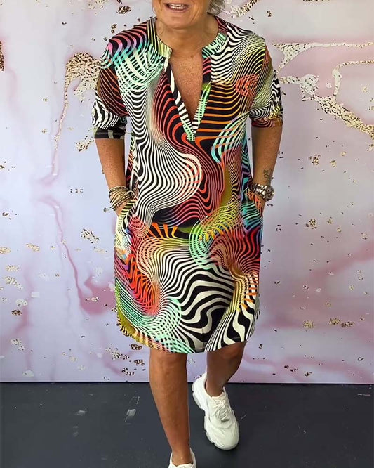 Rochie Midi Femei cu Decolteu în V Multicolor