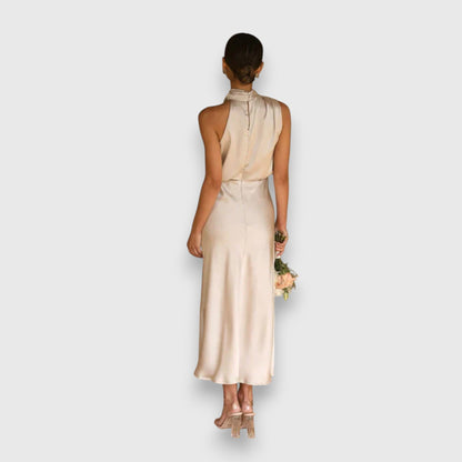 Daisy | Rochie Elegantă din Satin cu Guler Halter