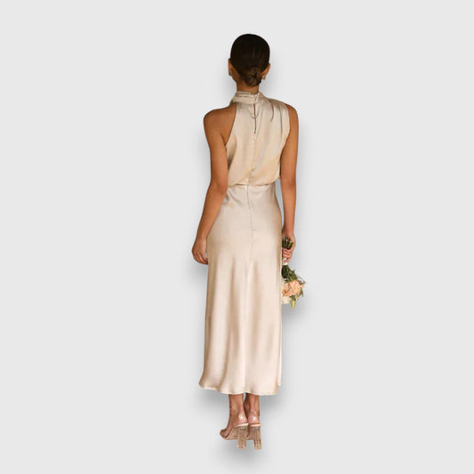 Daisy | Rochie Elegantă din Satin cu Guler Halter