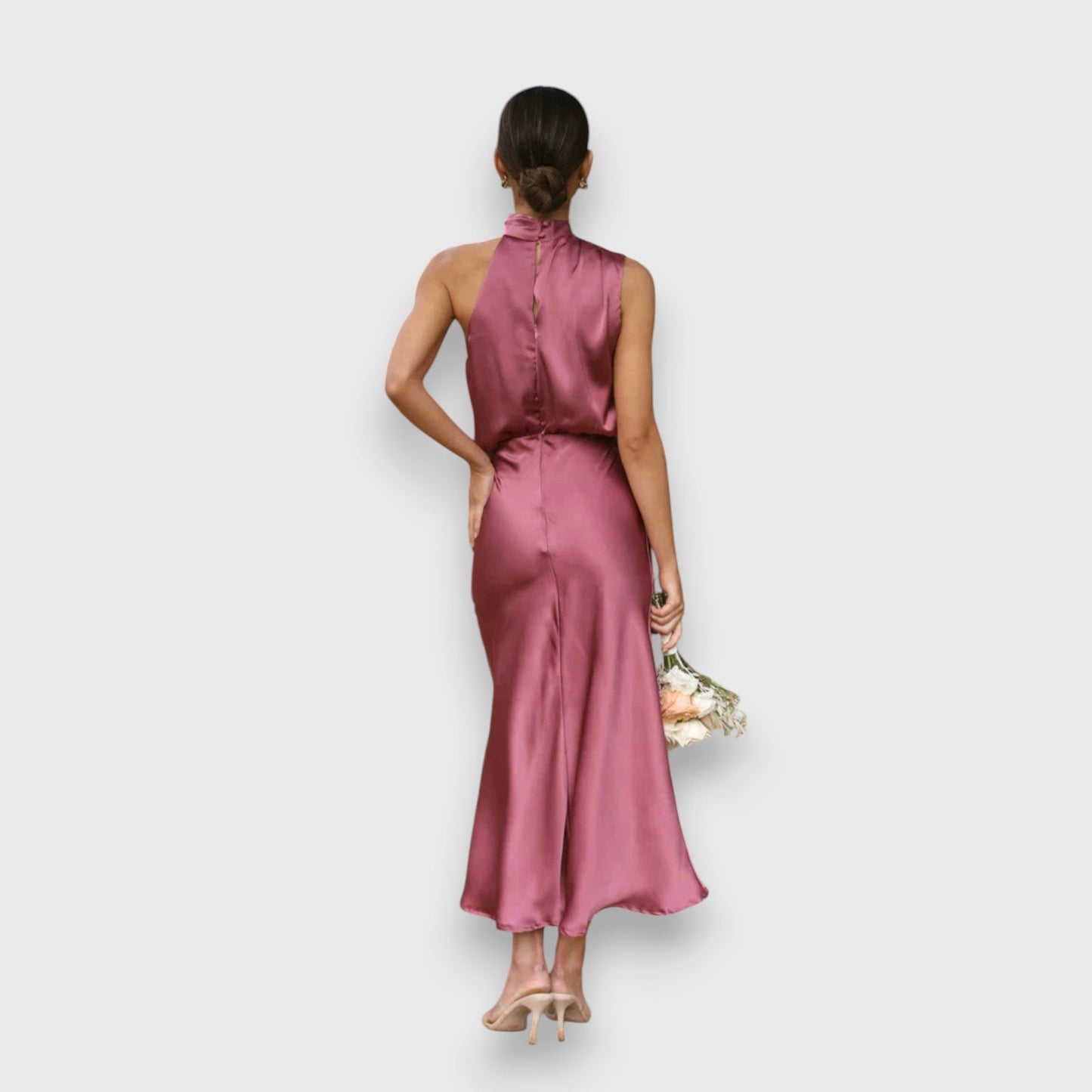 Daisy | Rochie Elegantă din Satin cu Guler Halter