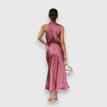 Daisy | Rochie Elegantă din Satin cu Guler Halter
