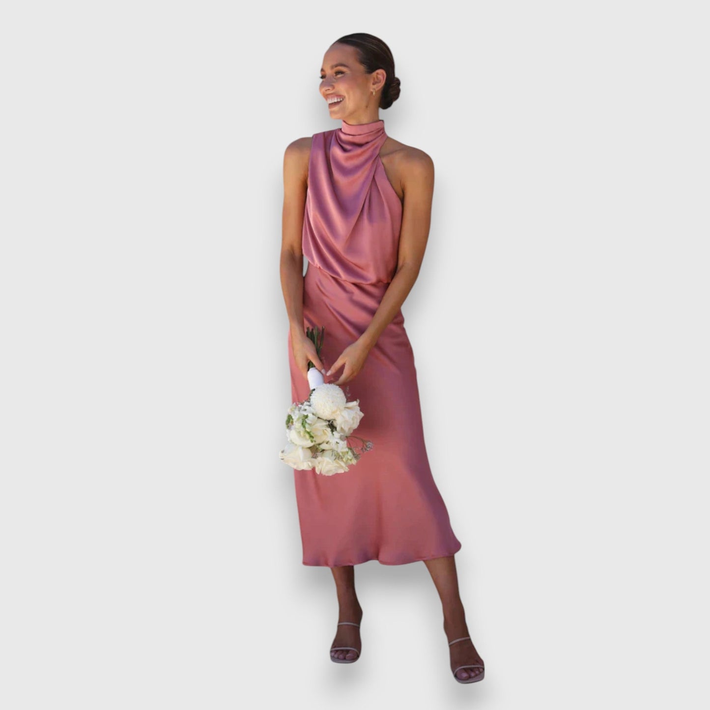 Daisy | Rochie Elegantă din Satin cu Guler Halter
