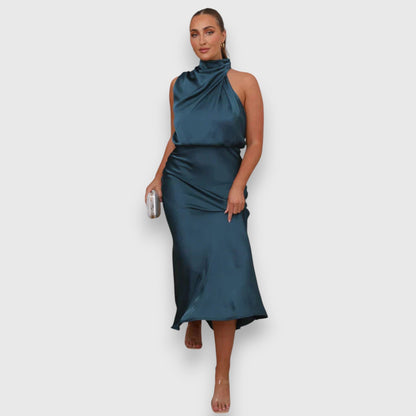 Daisy | Rochie Elegantă din Satin cu Guler Halter