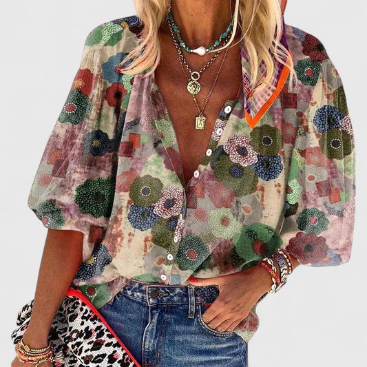 VIVIAN – BLUZĂ CU BUTONI ÎN STIL BOHO BLOOM
