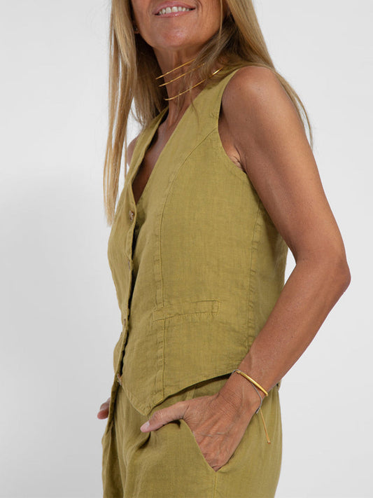 Jessica - Set Vestă cu Nasturi și Pantaloni Largi