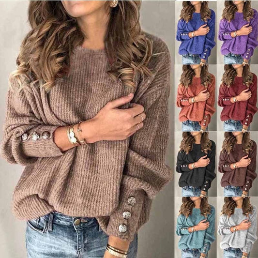 Claudia – Pulover casual tricotat cu guler rotund și mâneci lungi