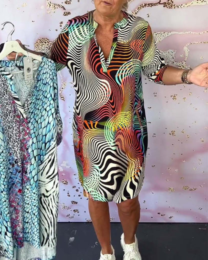 Rochie Midi Femei cu Decolteu în V Multicolor