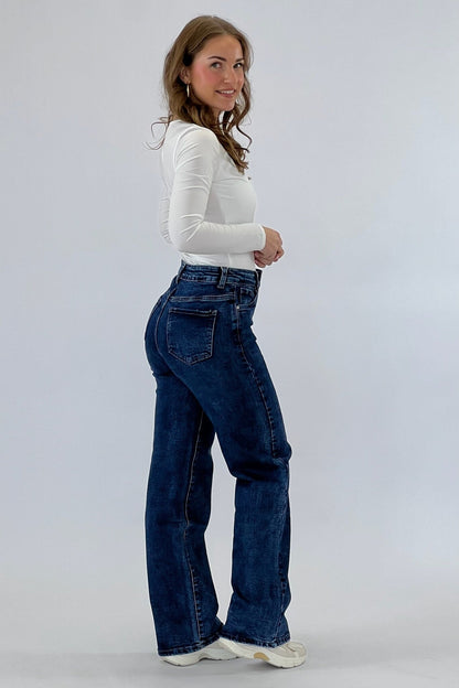Andra – Blugi Wide Leg, culoare Albastru Regal