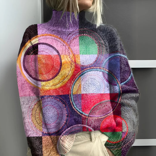 Jasmijn - Pulover tricotat cu guler înalt colorat
