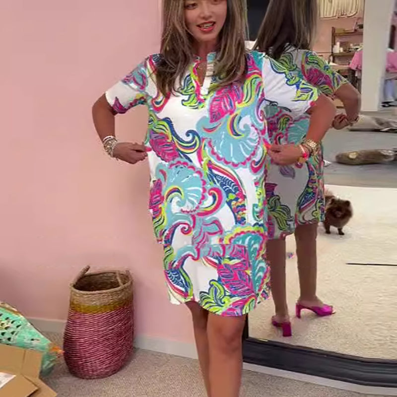 Amber | Rochie Colorată cu Imprimare și Decolteu în V