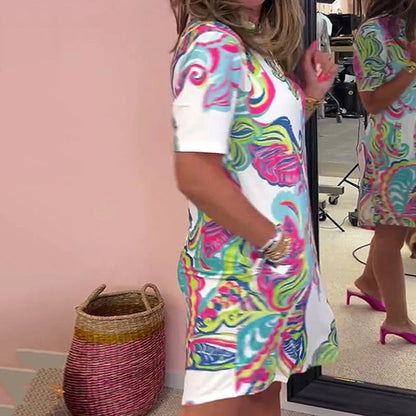 Amber | Rochie Colorată cu Imprimare și Decolteu în V