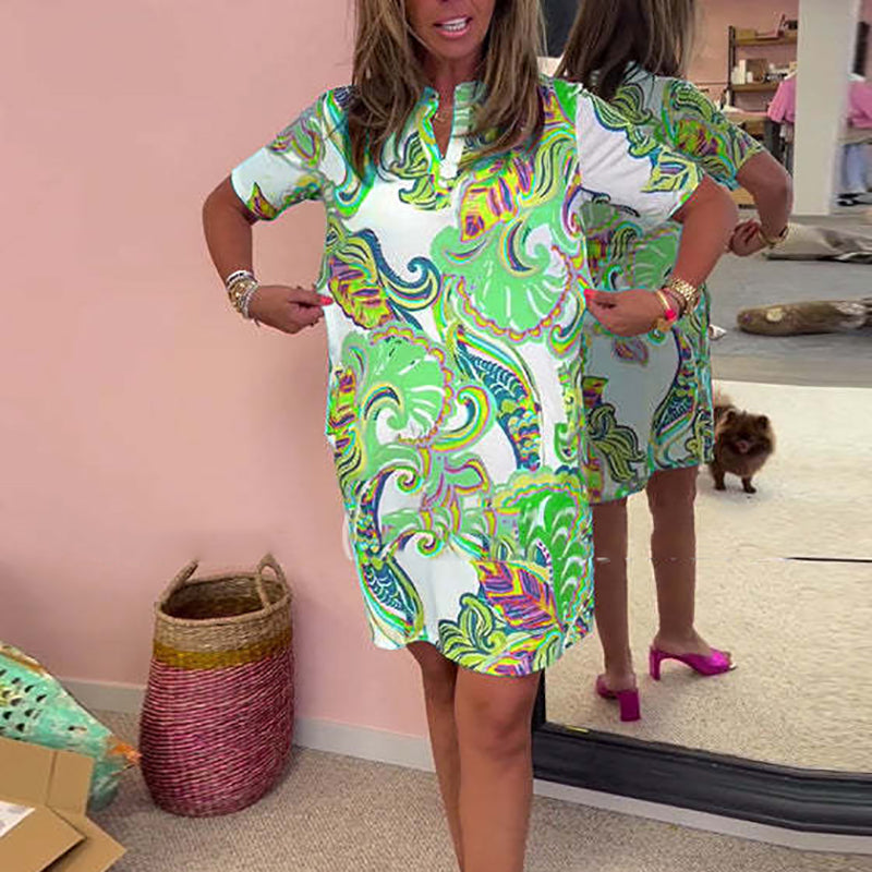 Amber | Rochie Colorată cu Imprimare și Decolteu în V