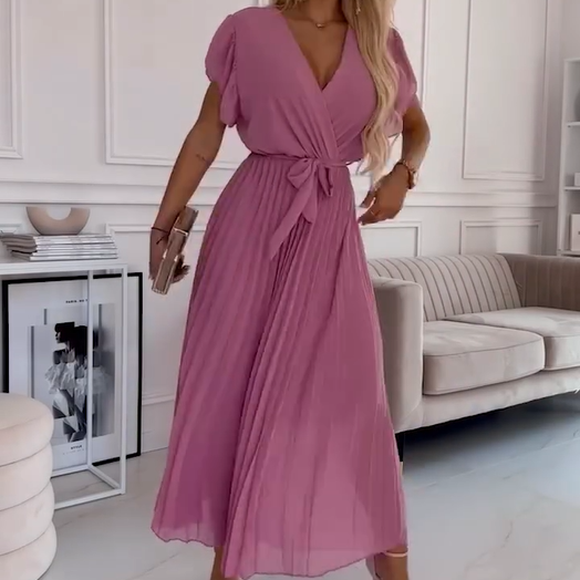 AMANDA - ROCHIE MAXI PLISATĂ CU DECOLTEU ÎN V ELEGANT