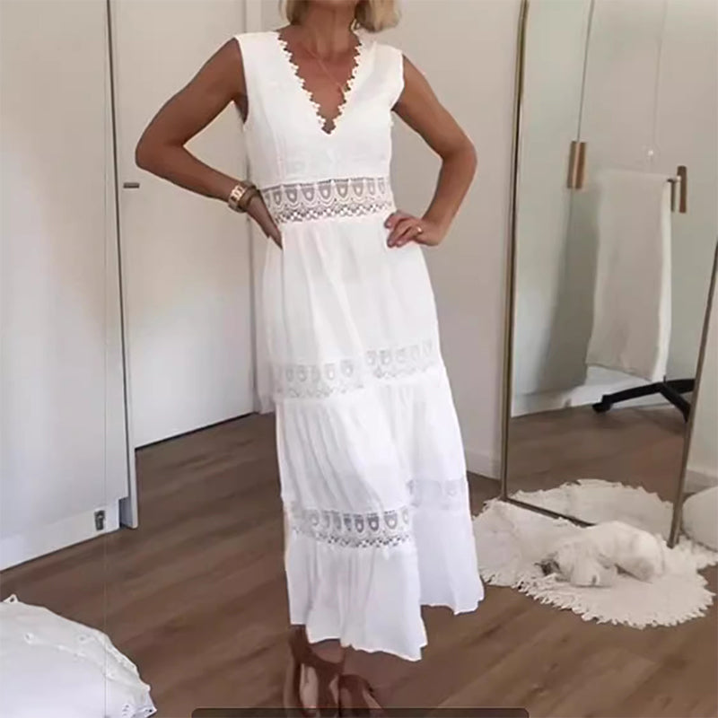 Nancy – Rochie Maxi cu Spate Din Dantelă și Decolteu în V
