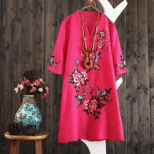 Haven – Rochie brodată florală cu decolteu V lejer