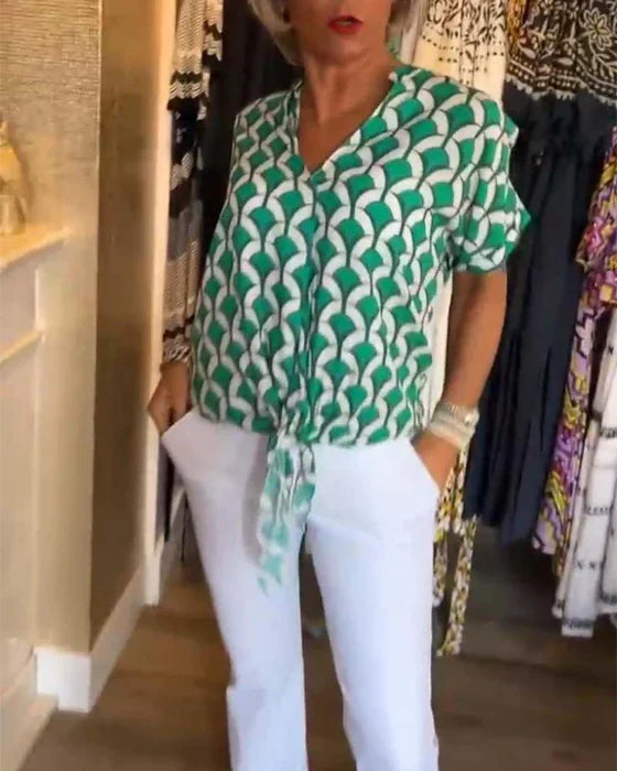 Audrey | Top Casual cu Imprimare și Decolteu în V