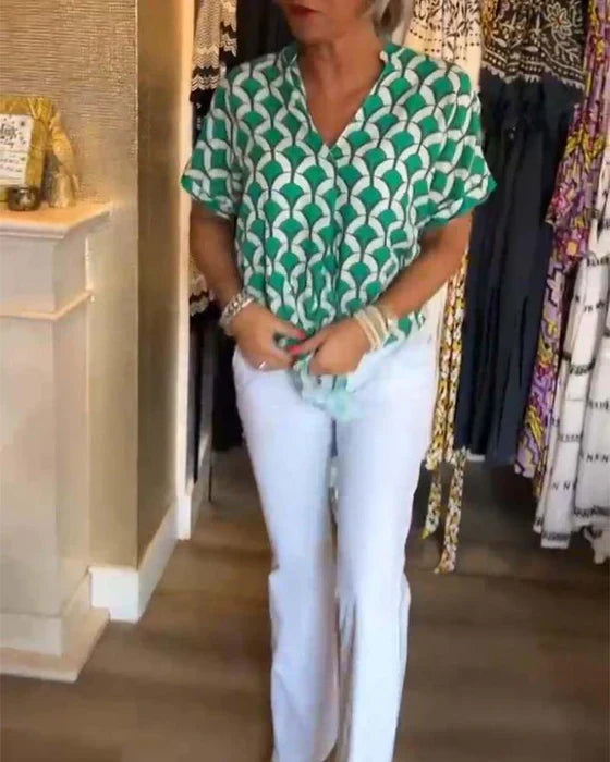 Audrey | Top Casual cu Imprimare și Decolteu în V