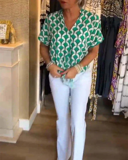 Audrey | Top Casual cu Imprimare și Decolteu în V